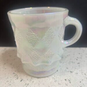 1970s RARE! FIRE KING Kimberly Moonglow Diamond Aurora Borealis Iridescent Mug